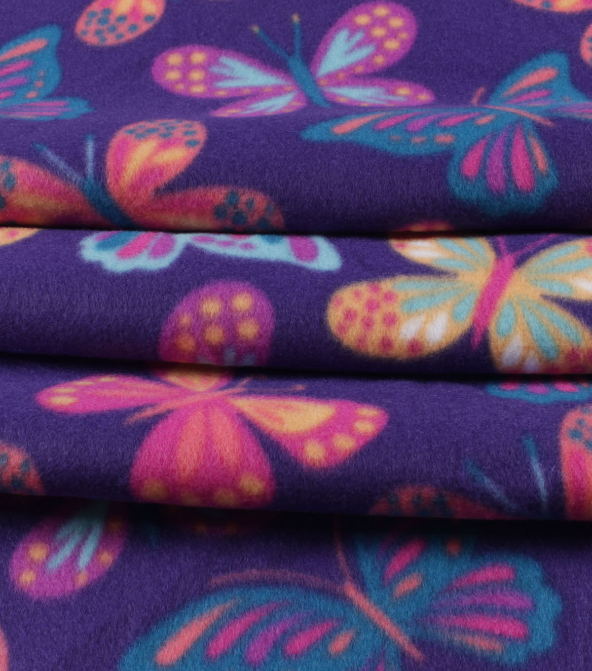 Butterflies on Purple Blizzard Fleece Fabric