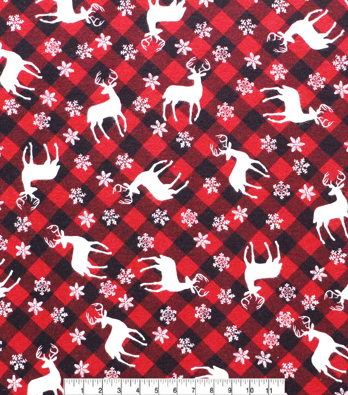 Deer & Snowflakes on Plaid Super Snuggle Christmas Flannel Fabric