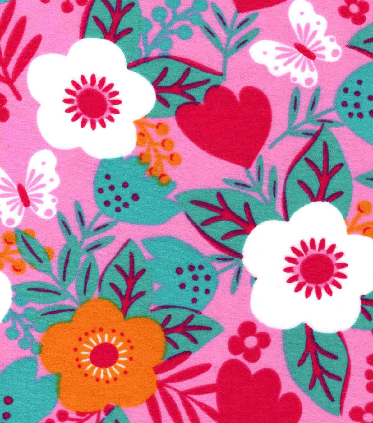 Floral Pink Yellow Super Snuggle Flannel Fabric