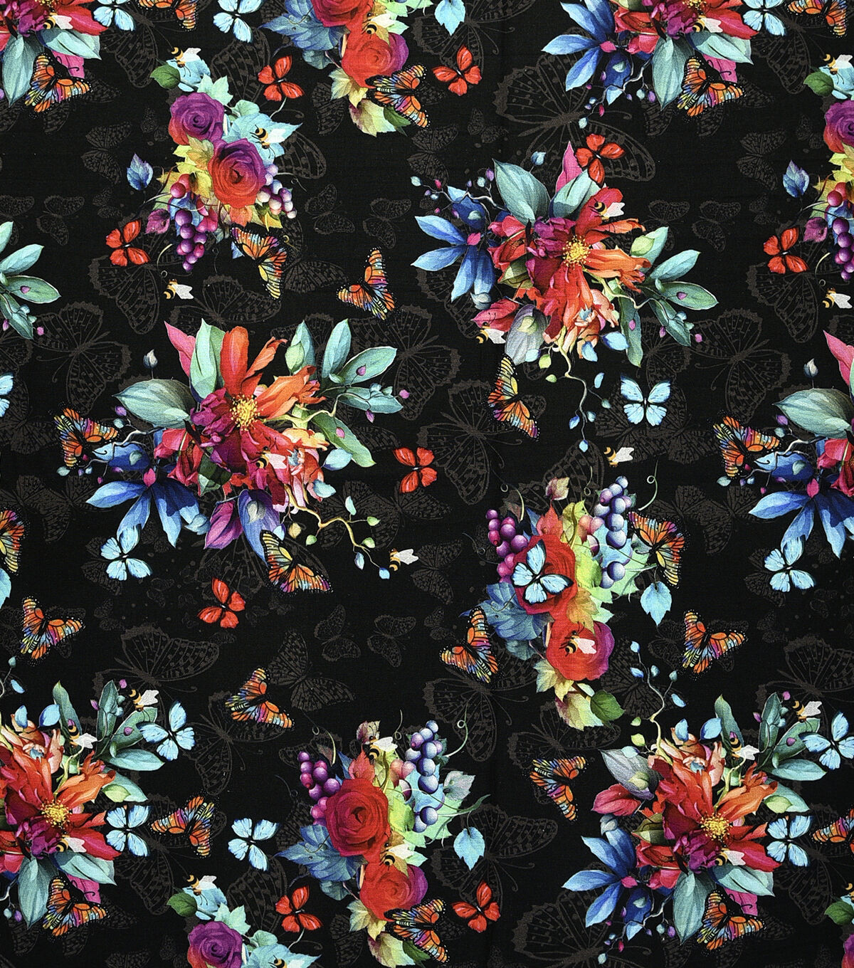 Floral on Black Premium Cotton Fabric