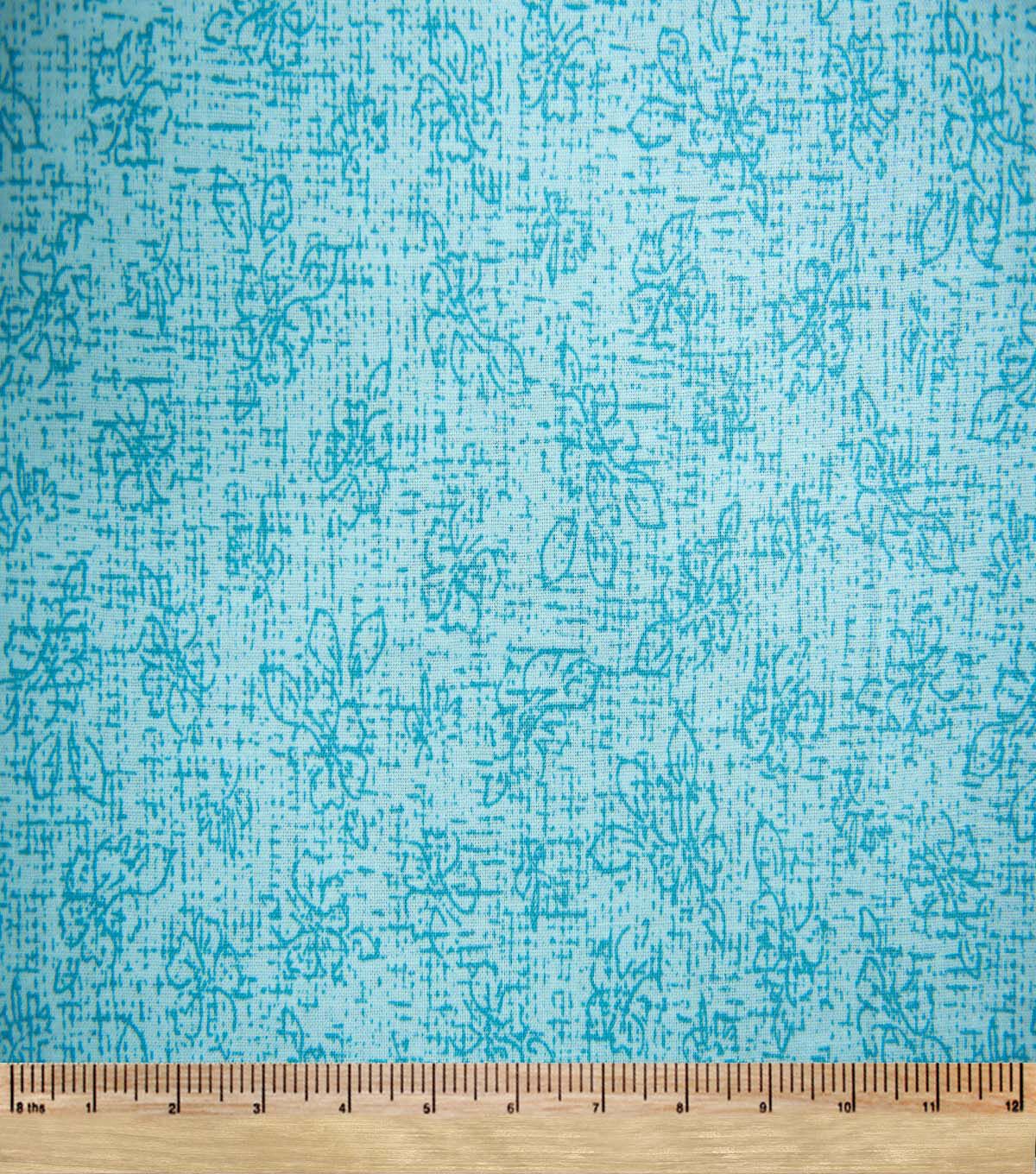 Teal Floral & Crosshatch Blender Quilt Cotton Fabric by Keepsake Calico