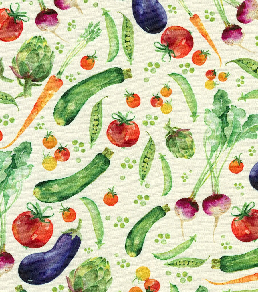 Robert Kaufman Fresh Veggies on White Novelty Cotton Fabric