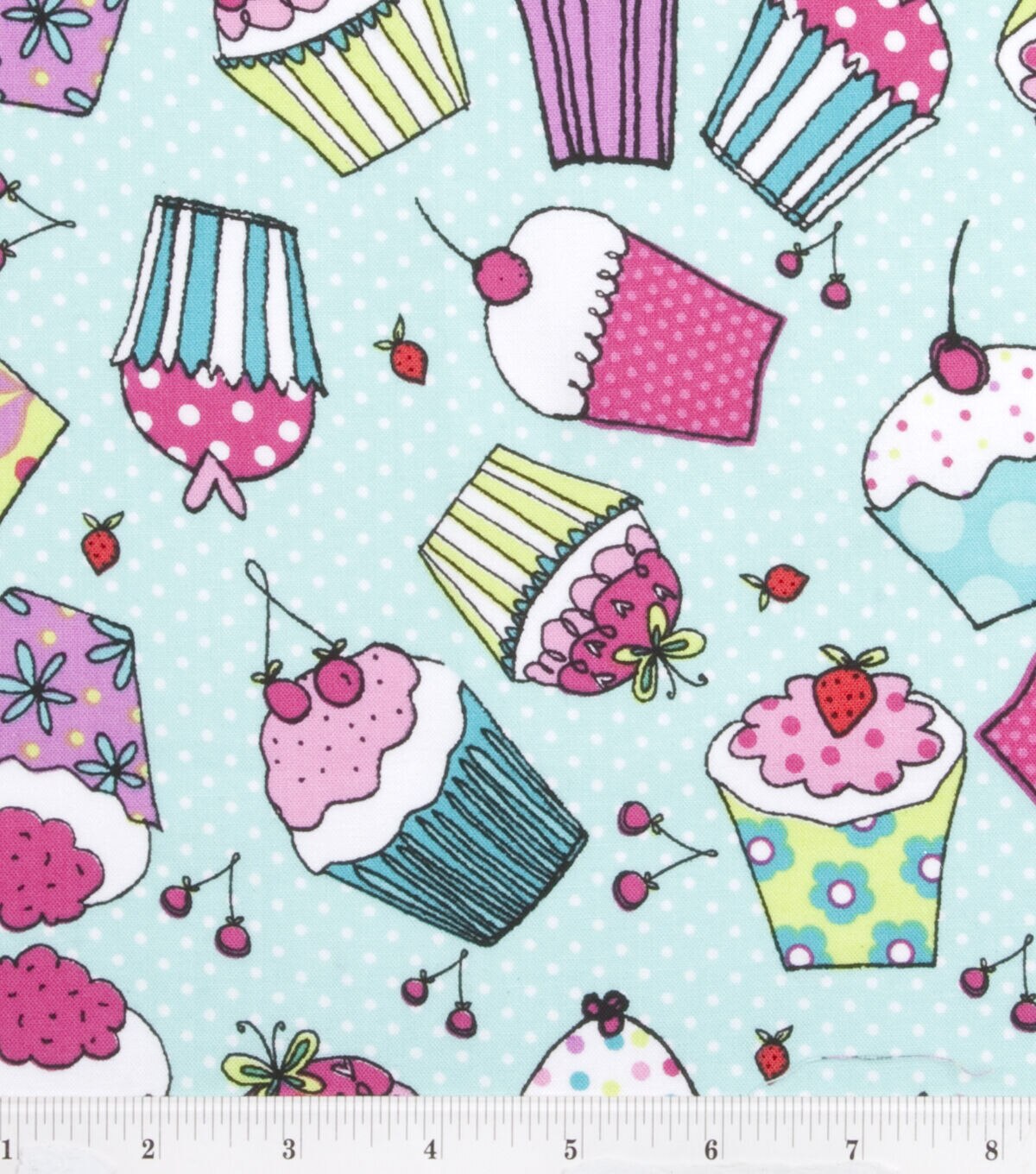 Novelty Cotton Fabric Cupcake on Dots