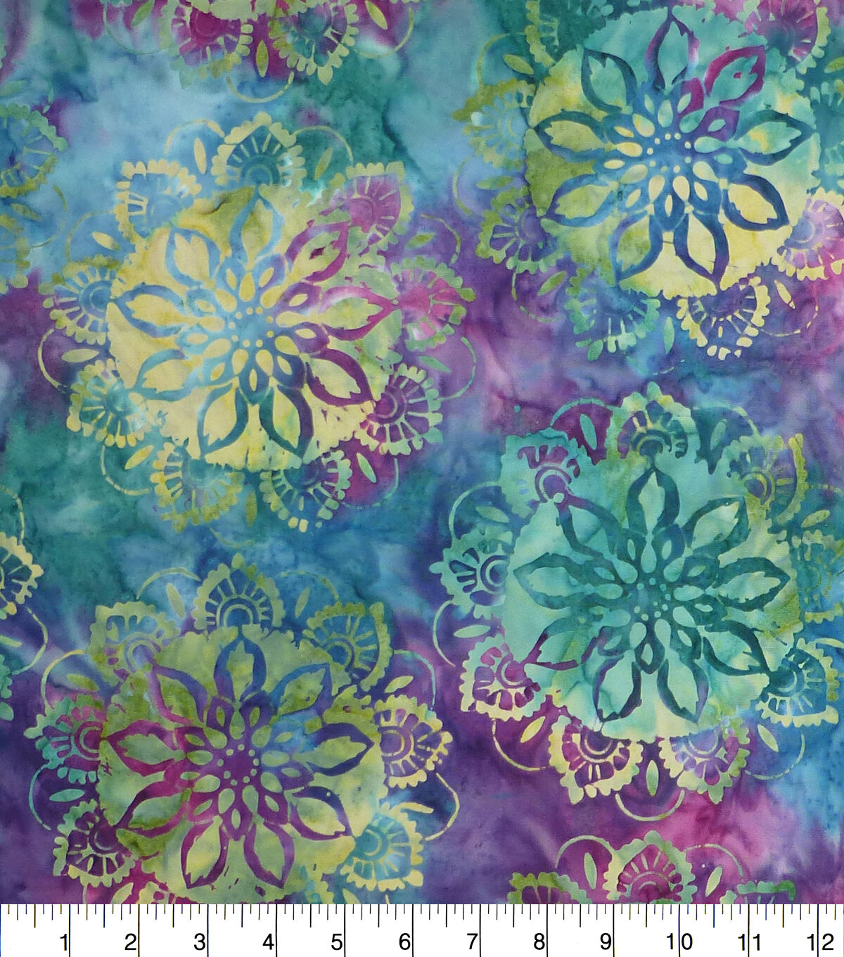 Kaleidoscope Aqua Pink Green Batik Cotton Fabric