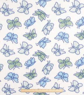 Sketched Blue Butterflies Blizzard Fleece Fabric
