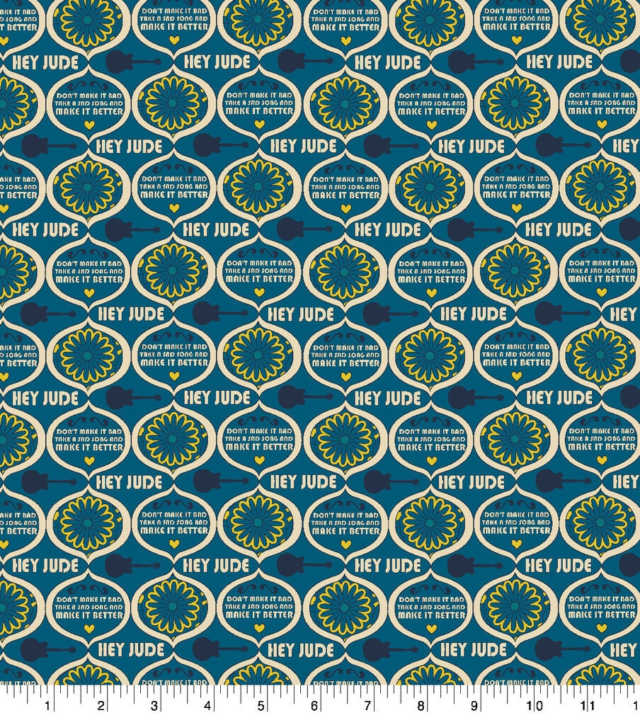 Lennon Mccartney Blue Hey Jude Cotton Fabric