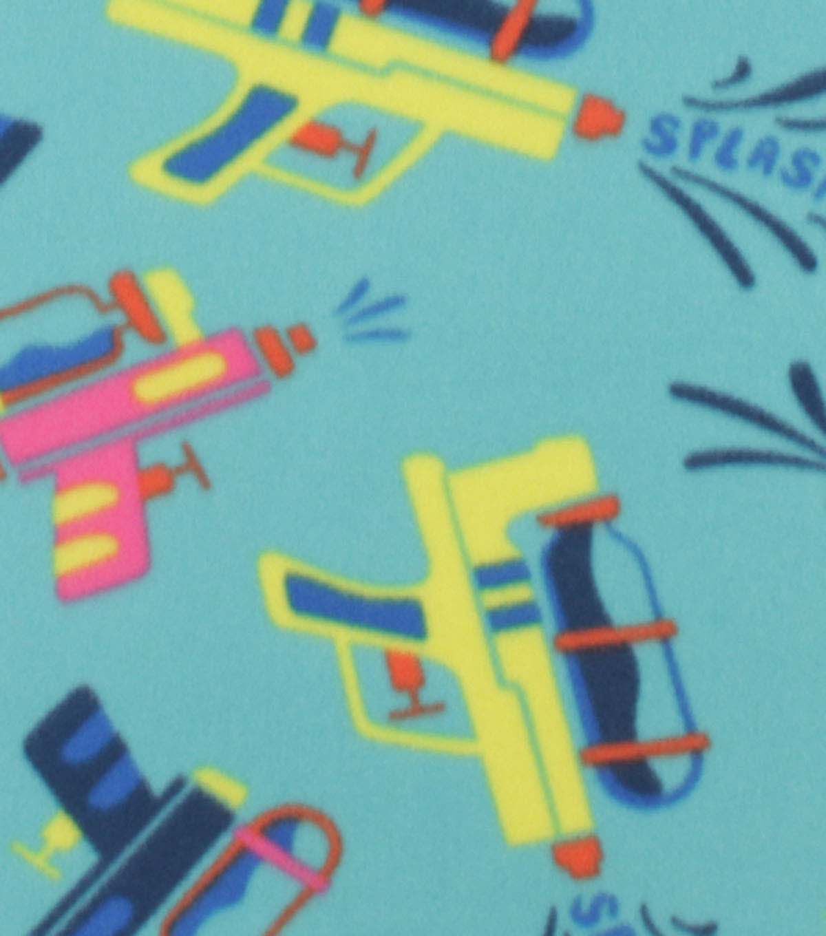 Water Blasters on Blue Blizzard Fleece Fabric