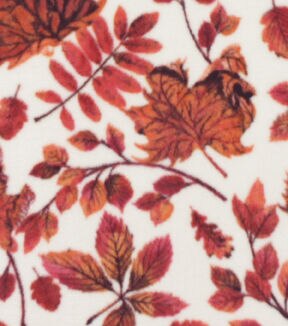 Red & Orange Leaves Anti Pill Fleece Fabric