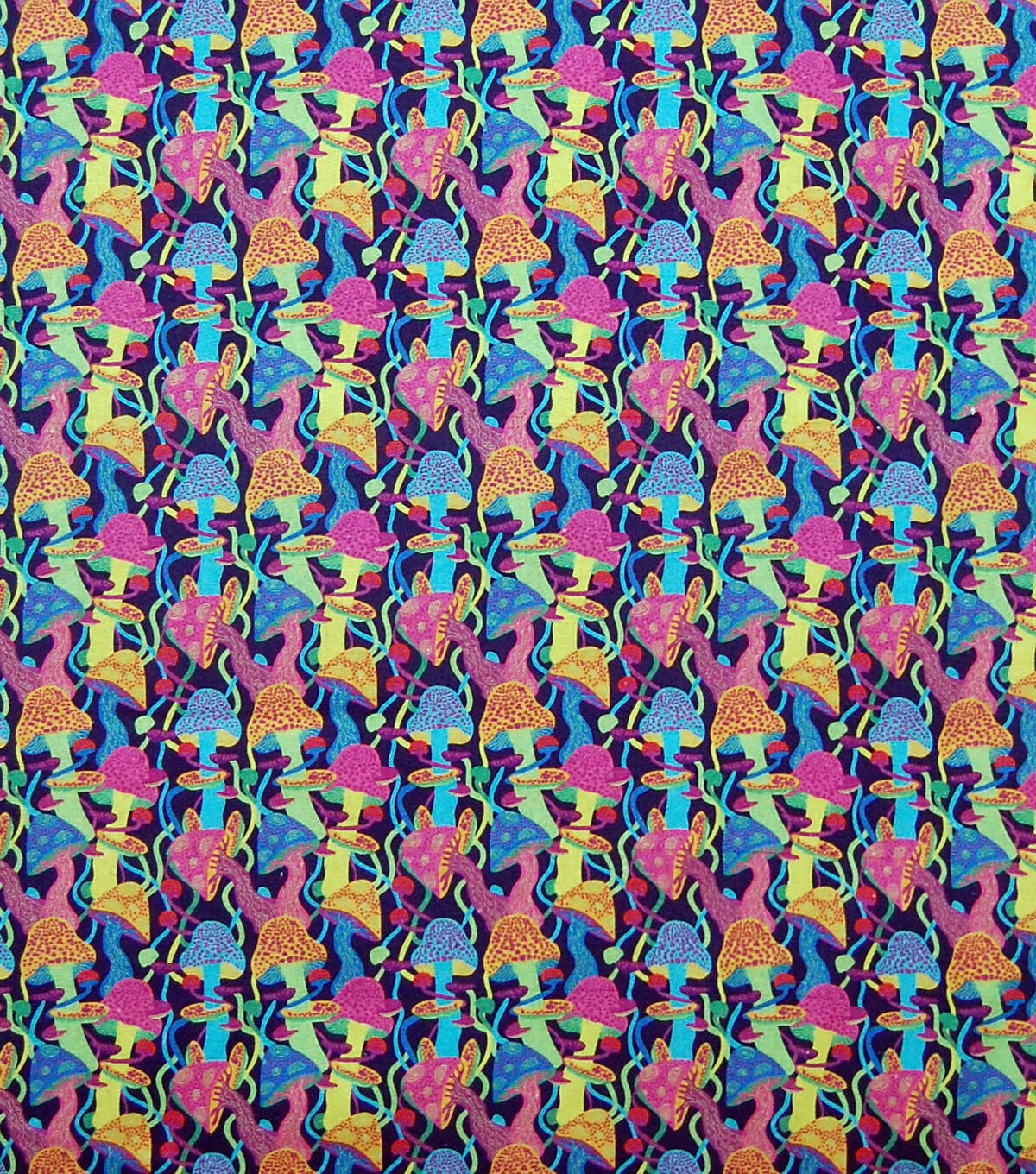 Multicolor Neon Mushroom Novelty Cotton Fabric