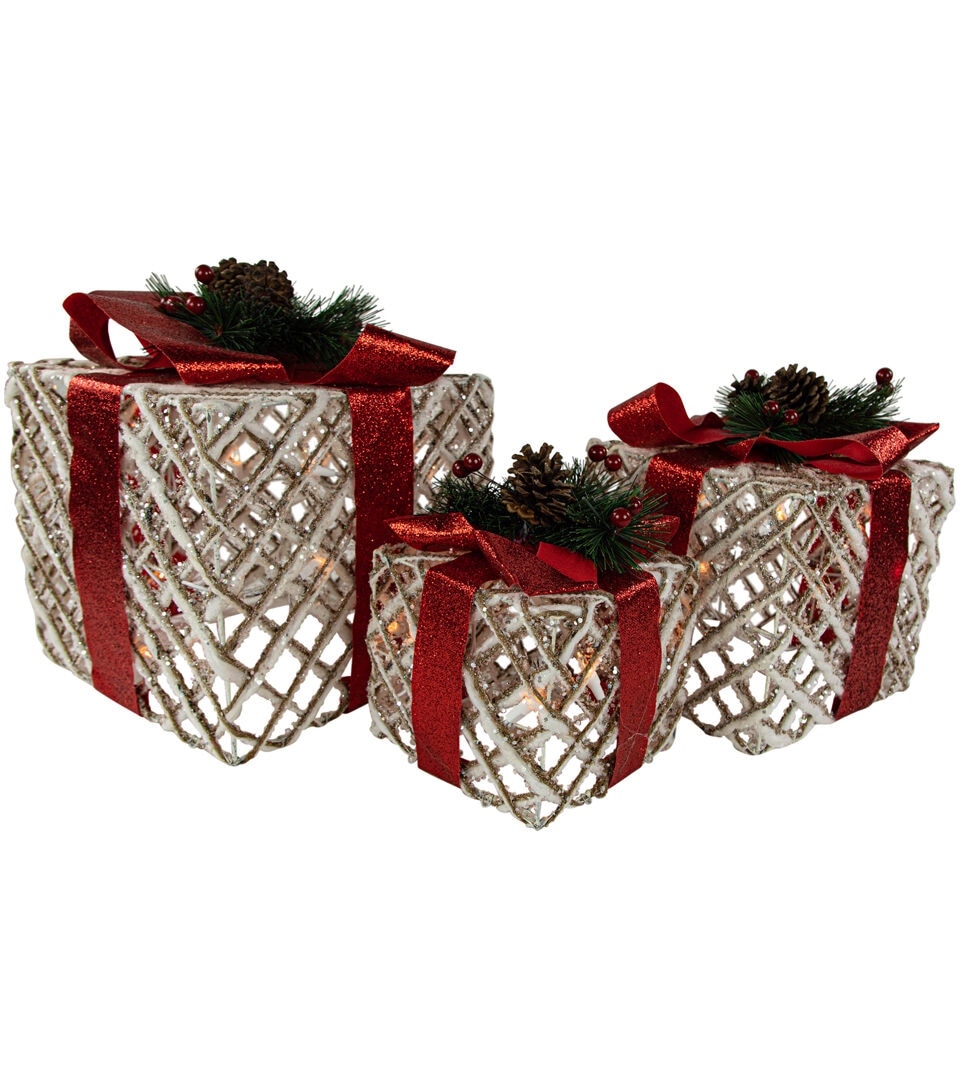 Northlight 3ct Lighted White Rope Outdoor Christmas Gift Boxes