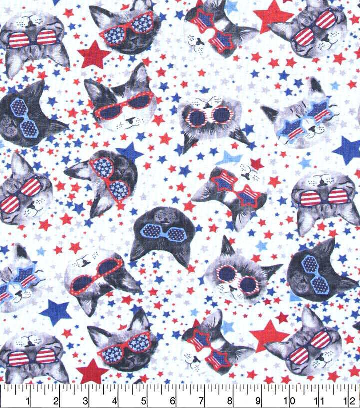 Patriotic Kitties With Sunglasses Patriotic Cotton Fabric