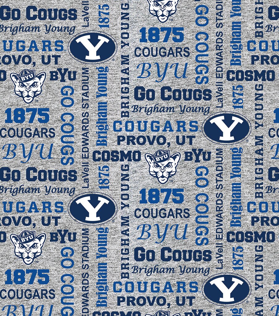 Brigham Young University Fleece Fabric Heather Verbiage