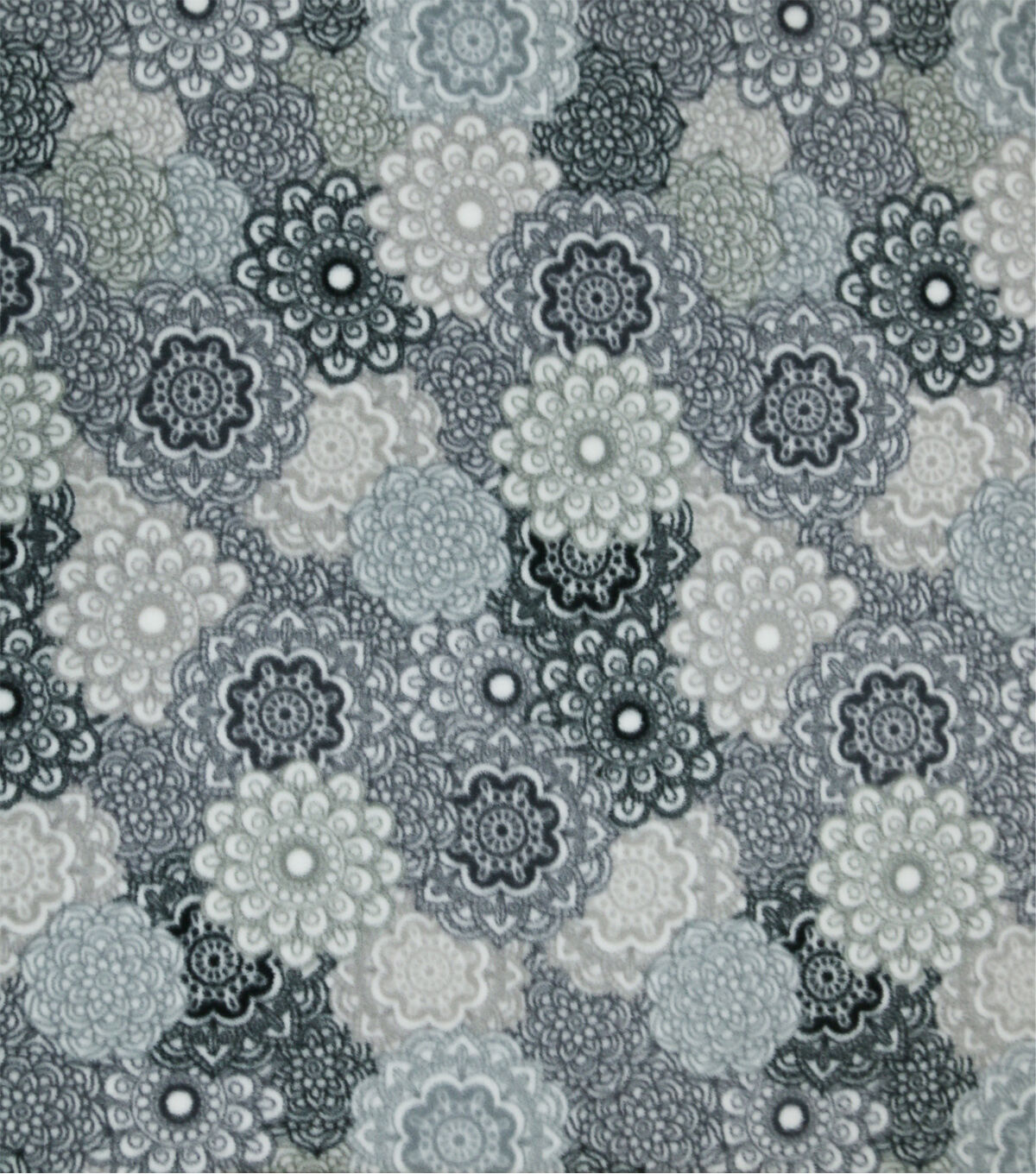 Gray & White Packed Medallions Anti Pill Fleece Fabric