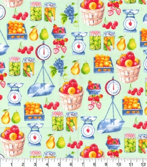 Fabric Traditions Fruit Stand on Green Novelty Cotton Fabric