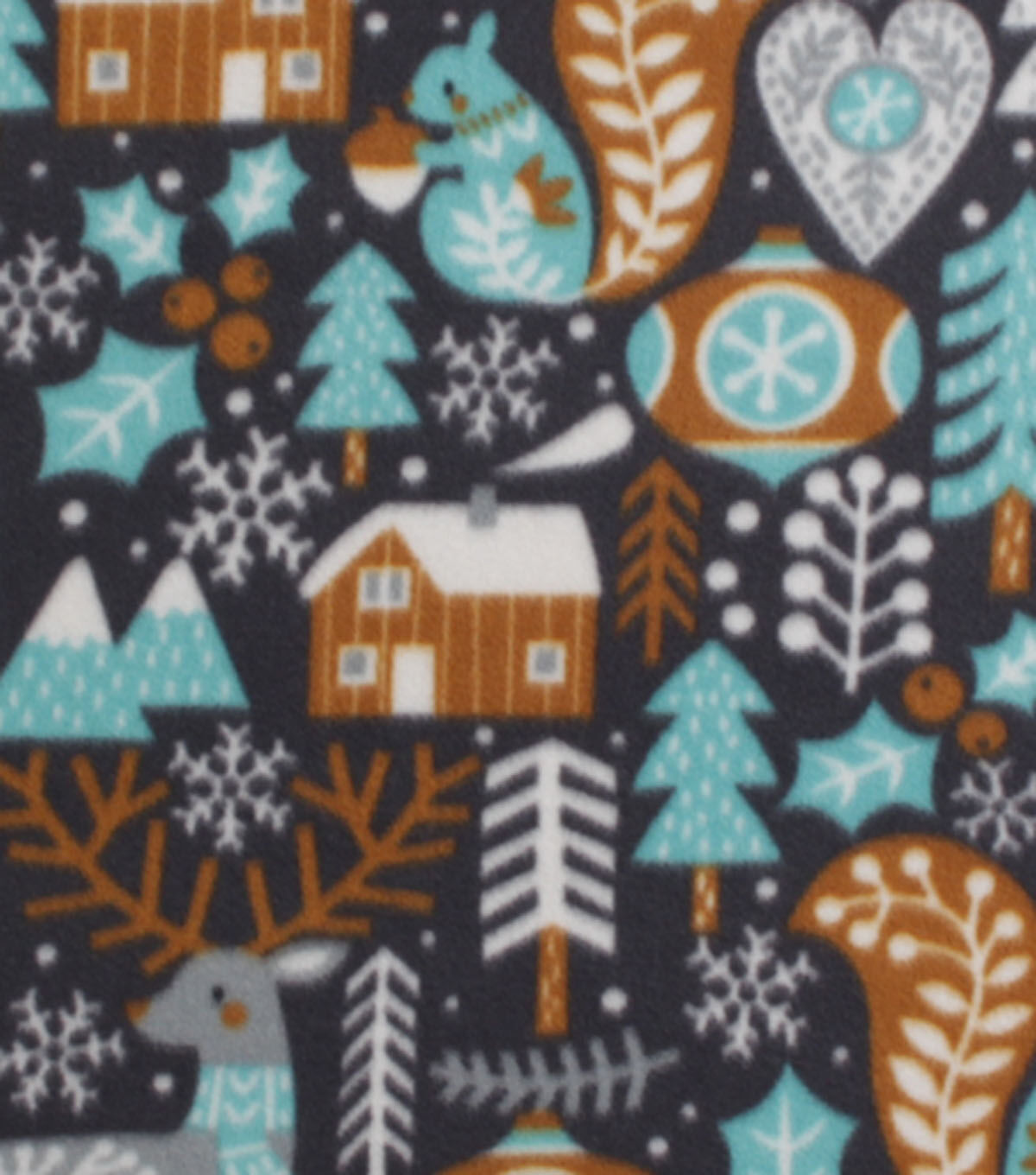 Cottages & Ornaments on Navy Blizzard Fleece Fabric