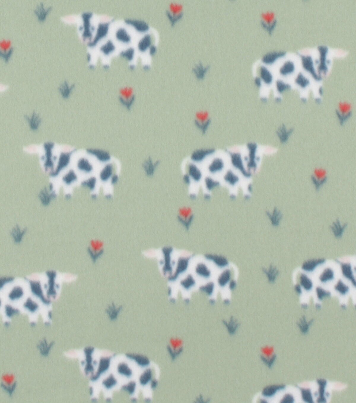 Cows Grazing on Green Blizzard Fleece Fabric
