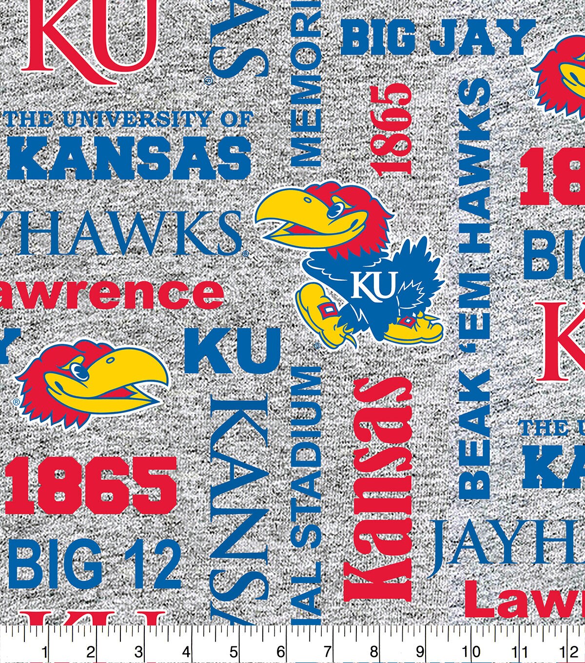 Kansas University Fleece Fabric Heather Verbiage