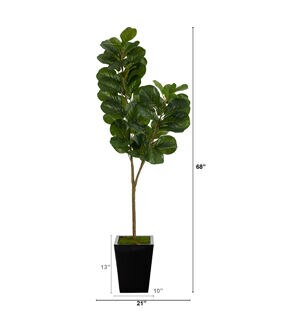 Nearly Natural 68in. Fiddle leaf Fig Tree in Black Metal Planter