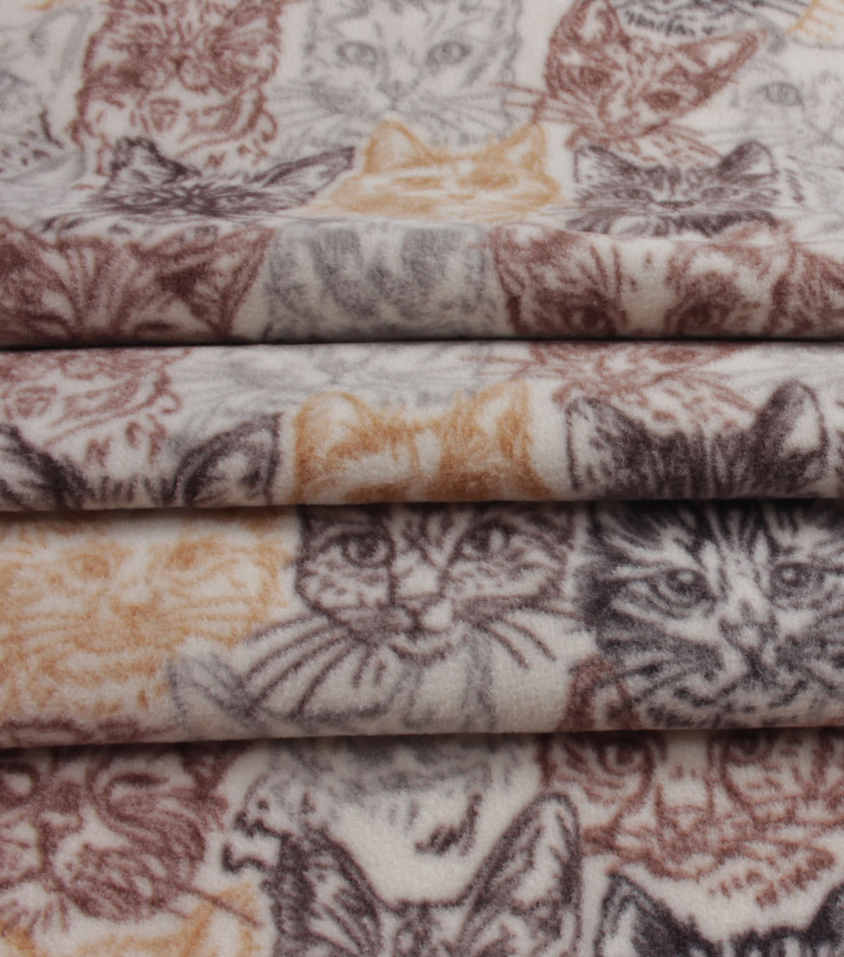 Brown Packed Cats Anti Pill Fleece Fabric