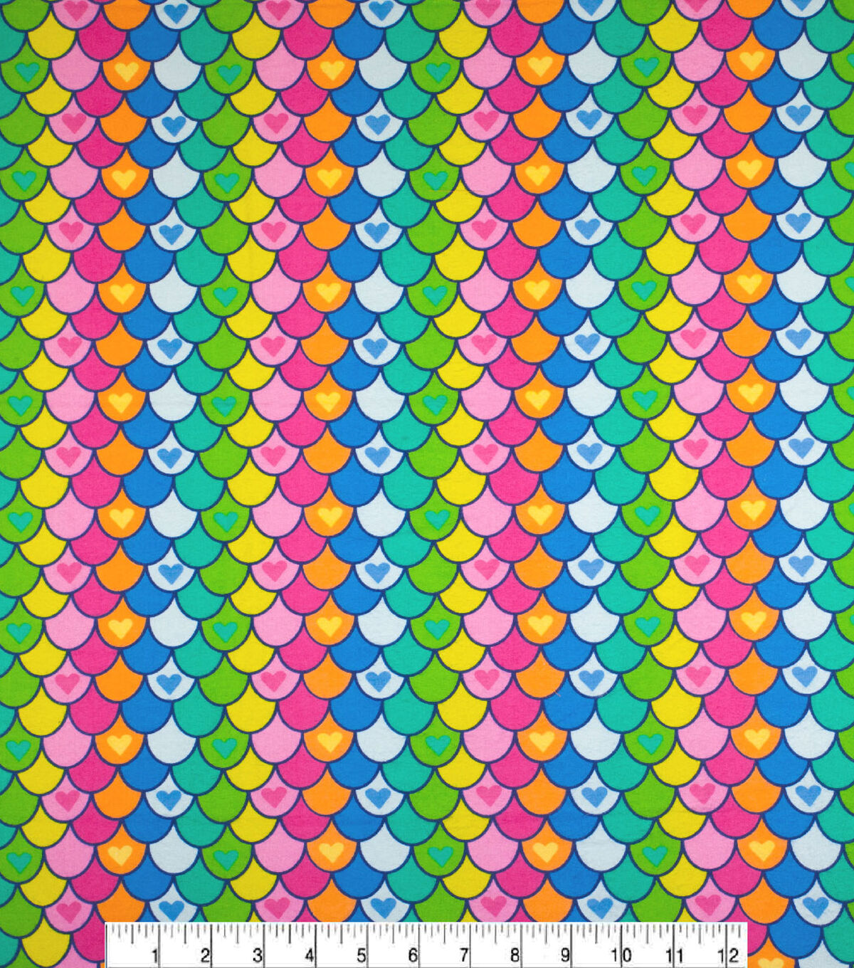 Multi Heart Mermaid Scales Super Snuggle Flannel Fabric