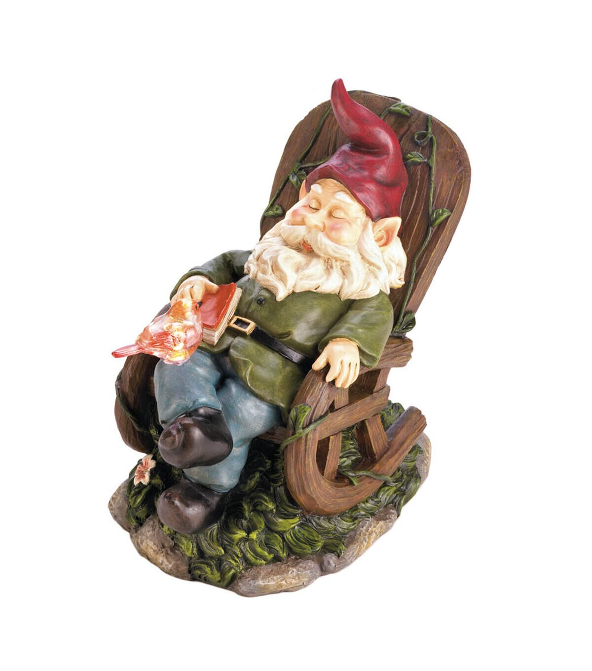 Zingz & Thingz Solar Red Bird Rocking Chair Gnome