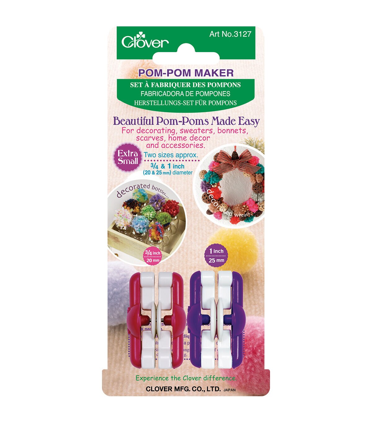 Clover Pom Pom Maker Extra Small 2 Pkg 3/4