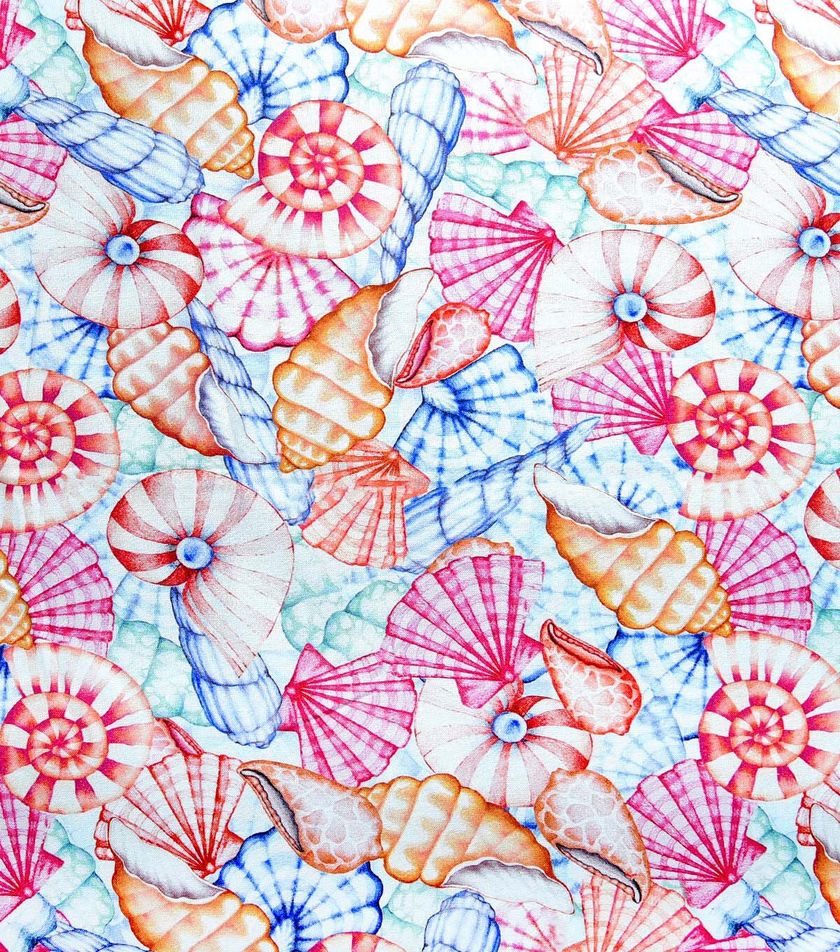 Pink Packed Seashells Novelty Cotton Fabric