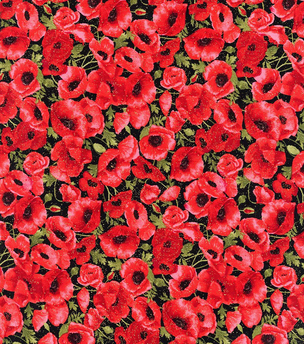 Hi Fashion Red Poppy Premium Metallic Cotton Fabric