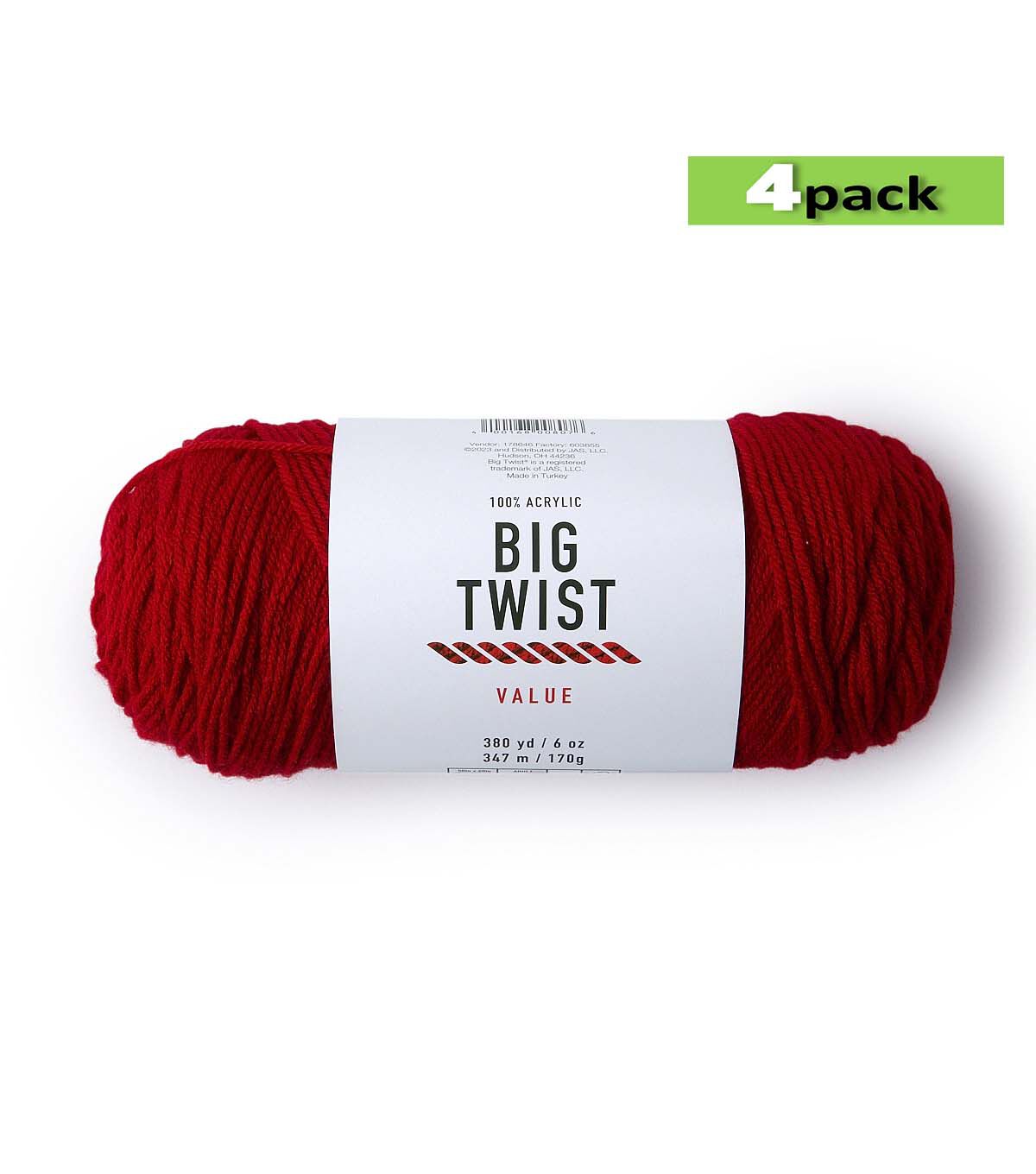 4pk Solid Deep Red Medium Weight Acrylic 380yd Value Yarn by Big Twist