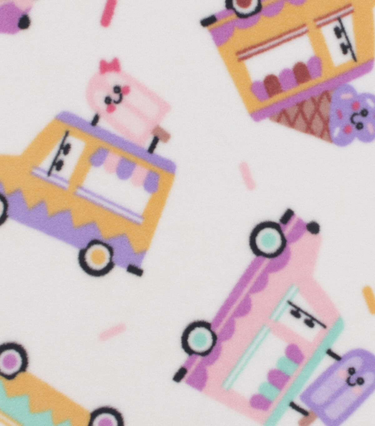 Ice Cream Trucks on Pink Anti Pill Fleece Fabric