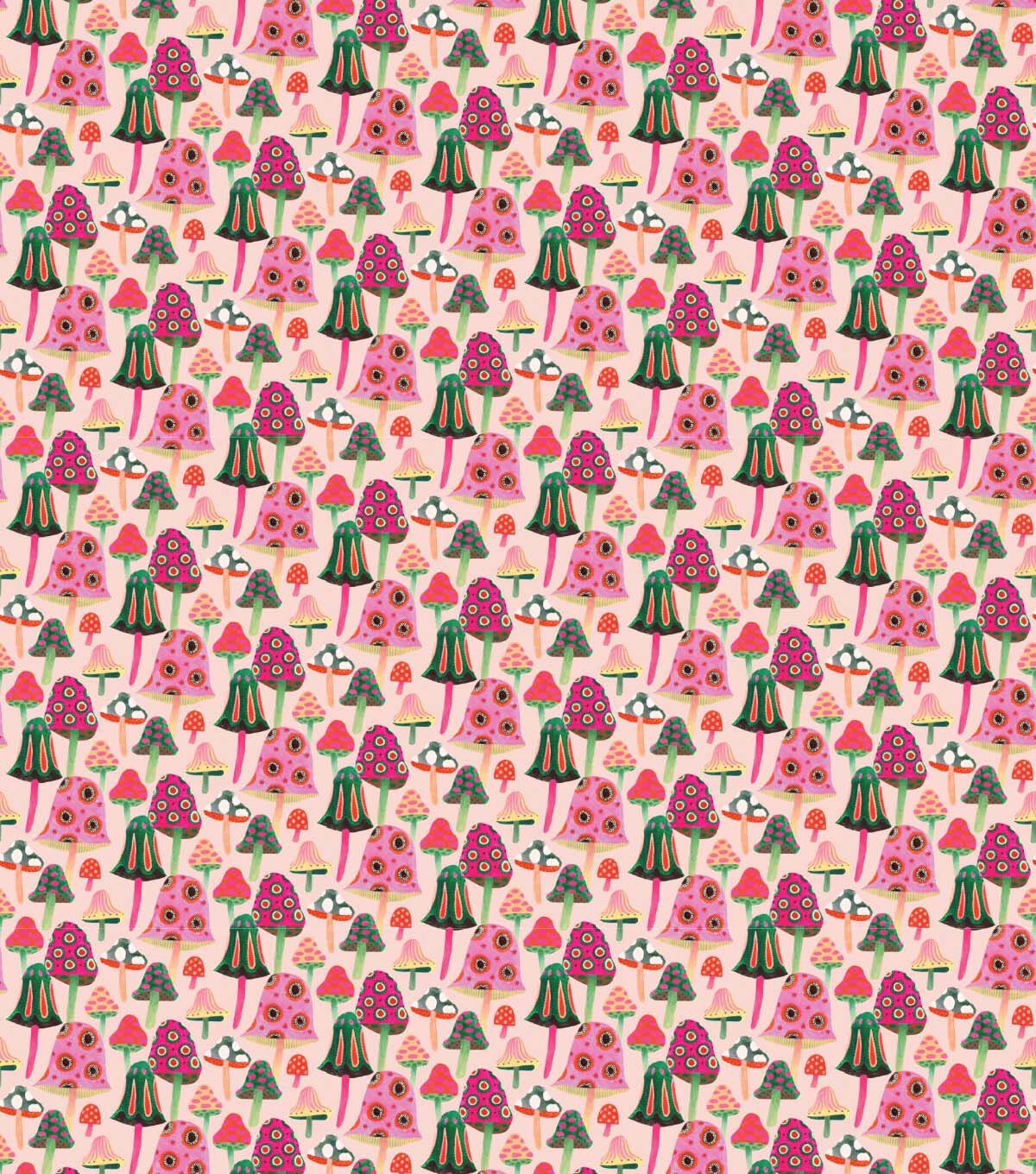 Pink Mushrooms Novelty Cotton Fabric