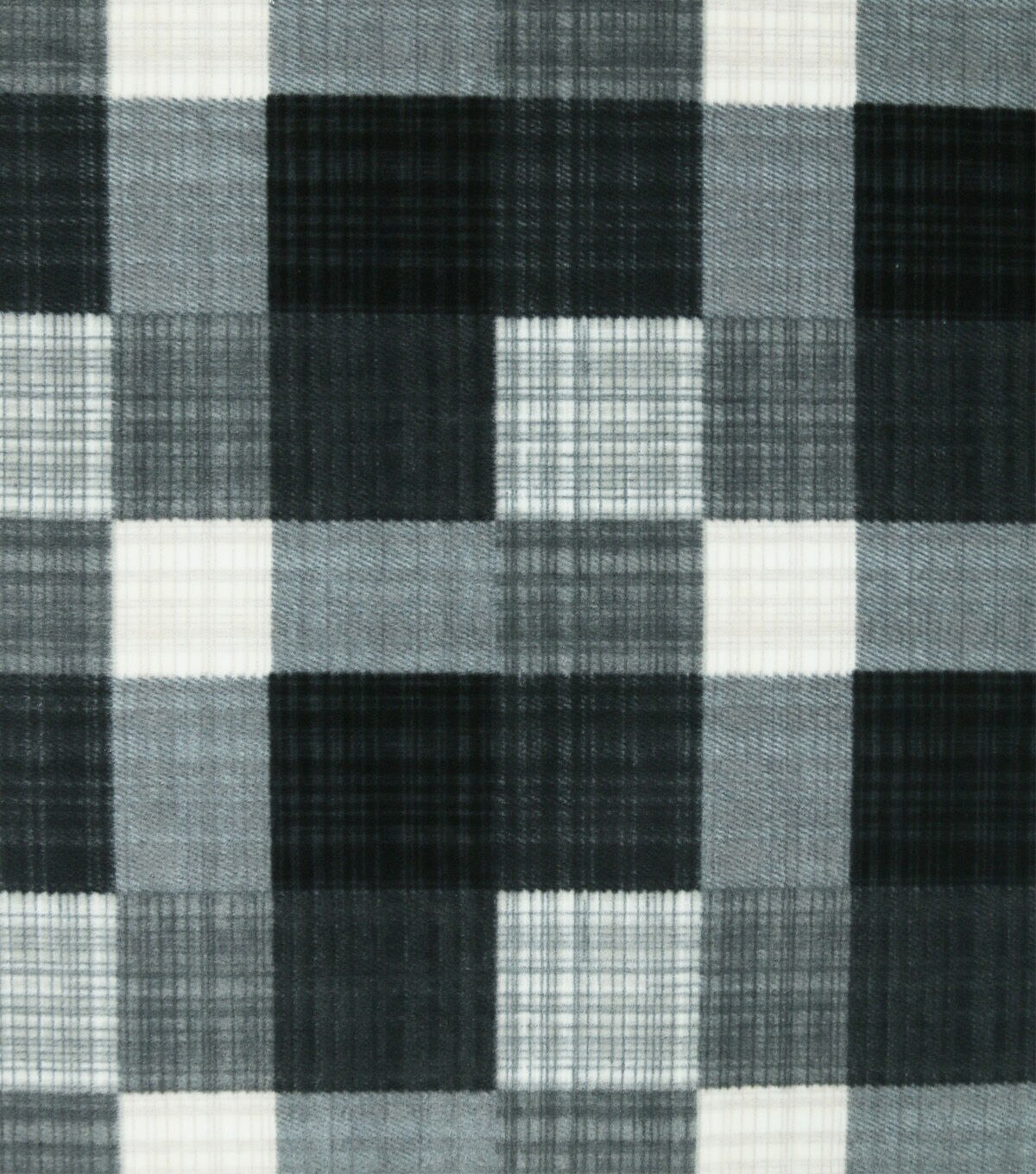 Black & Gray Sketched Plaid Anti Pill Fleece Fabric