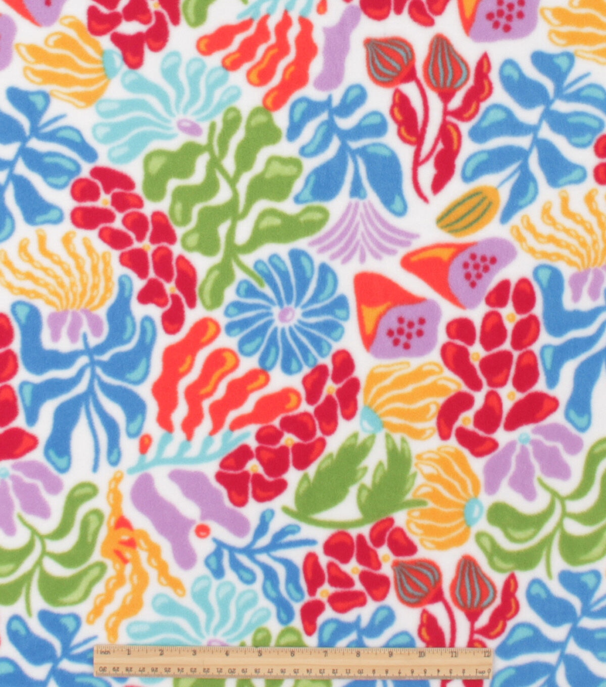 Floral on White Anti Pill Plush Fleece Fabric