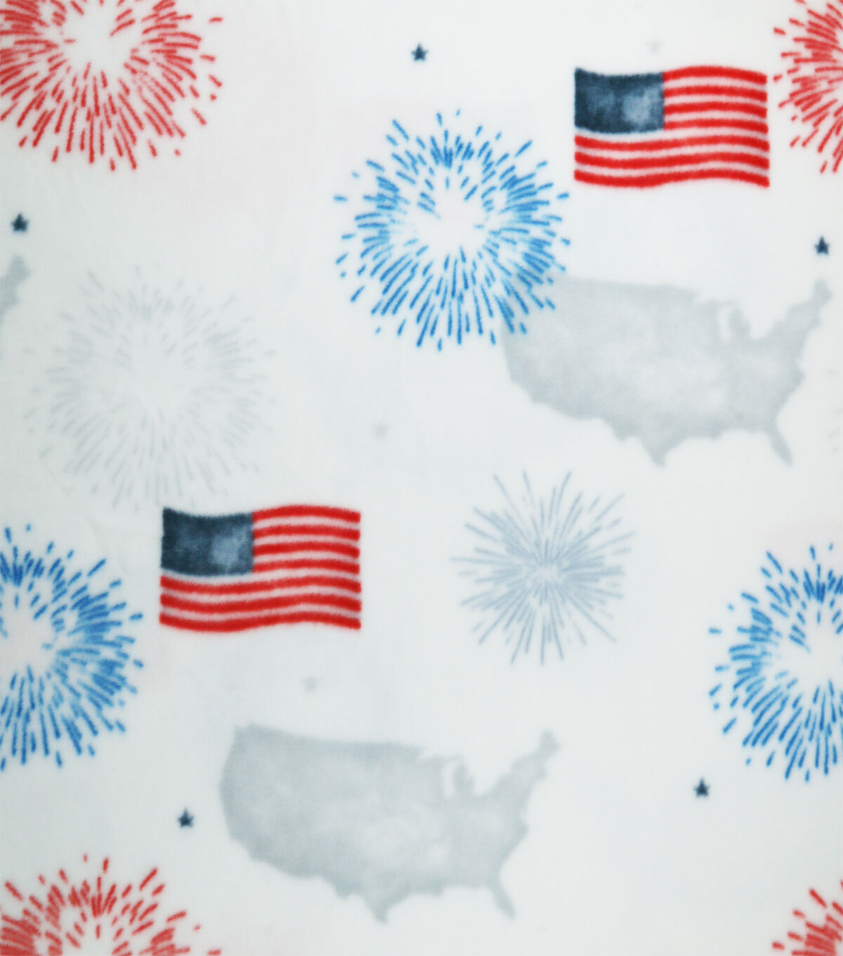 Patriotic USA Flags on White Anti Pill Fleece Fabric