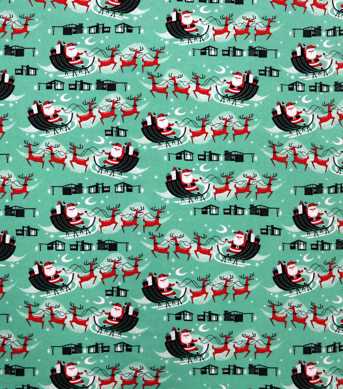 Santa Sleigh on Aqua Super Snuggle Christmas Flannel Fabric