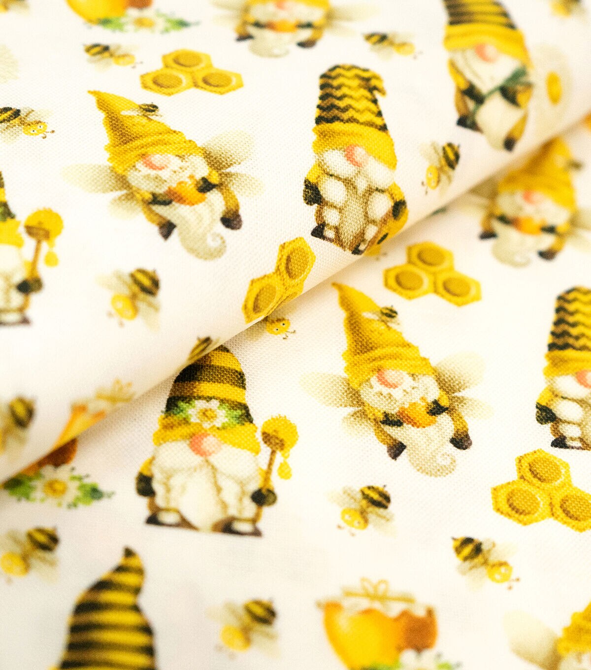 Singer Bee Gnomes White Cotton Fabric