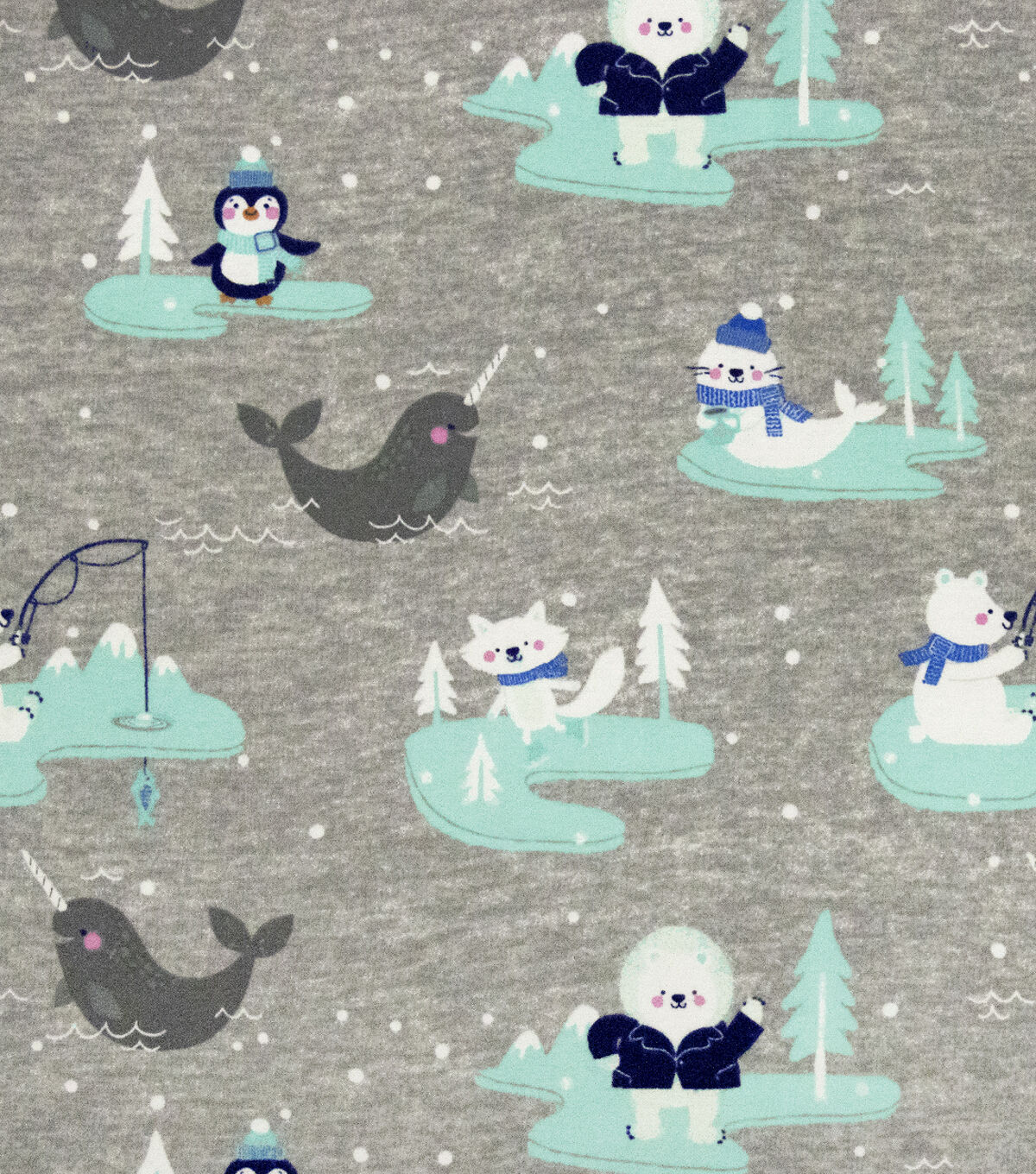 Forest Animals on Gray Super Snuggle Christmas Flannel Fabric by POP!