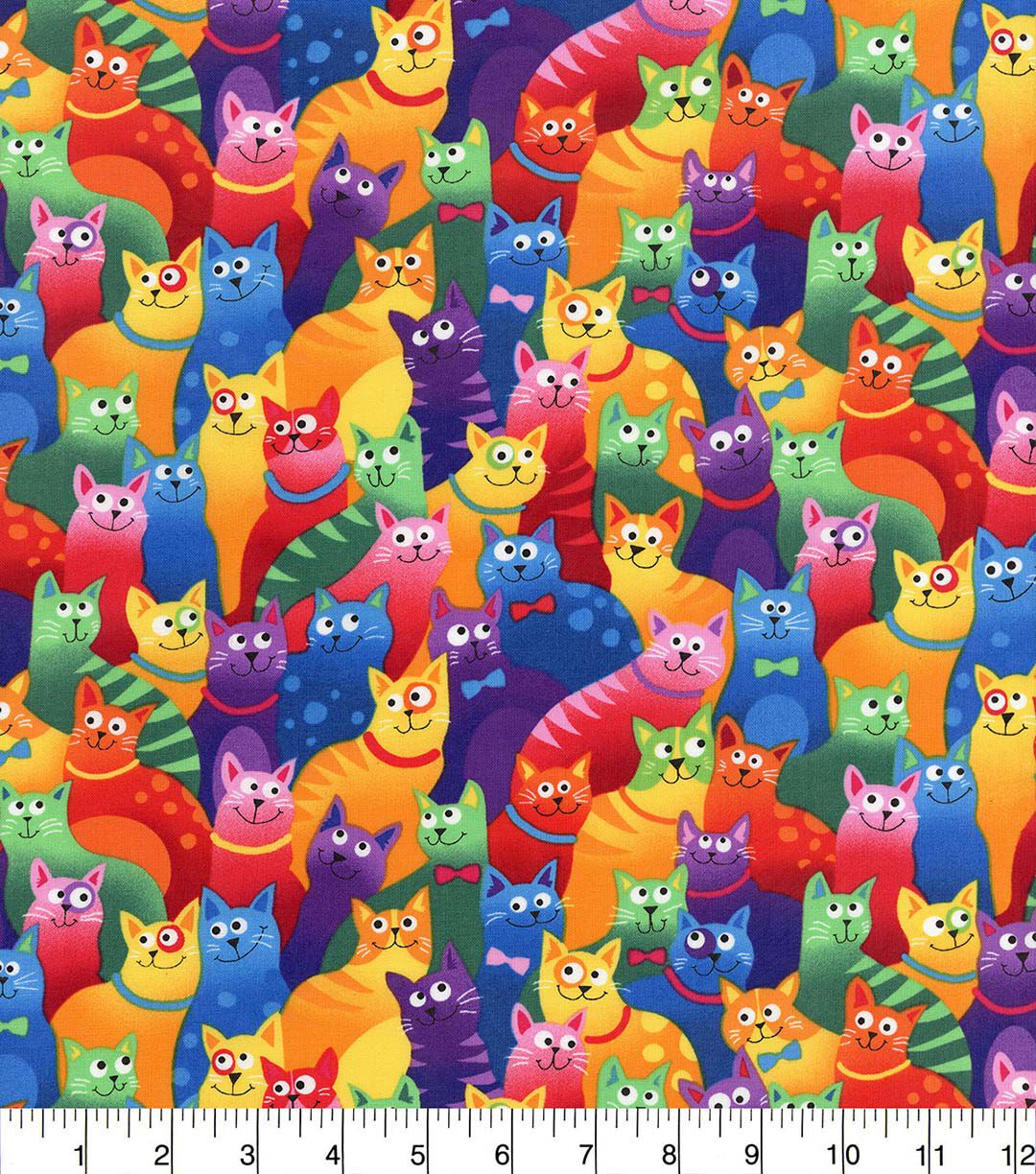 Hi Fashion Multicolor Cats Novelty Cotton Fabric