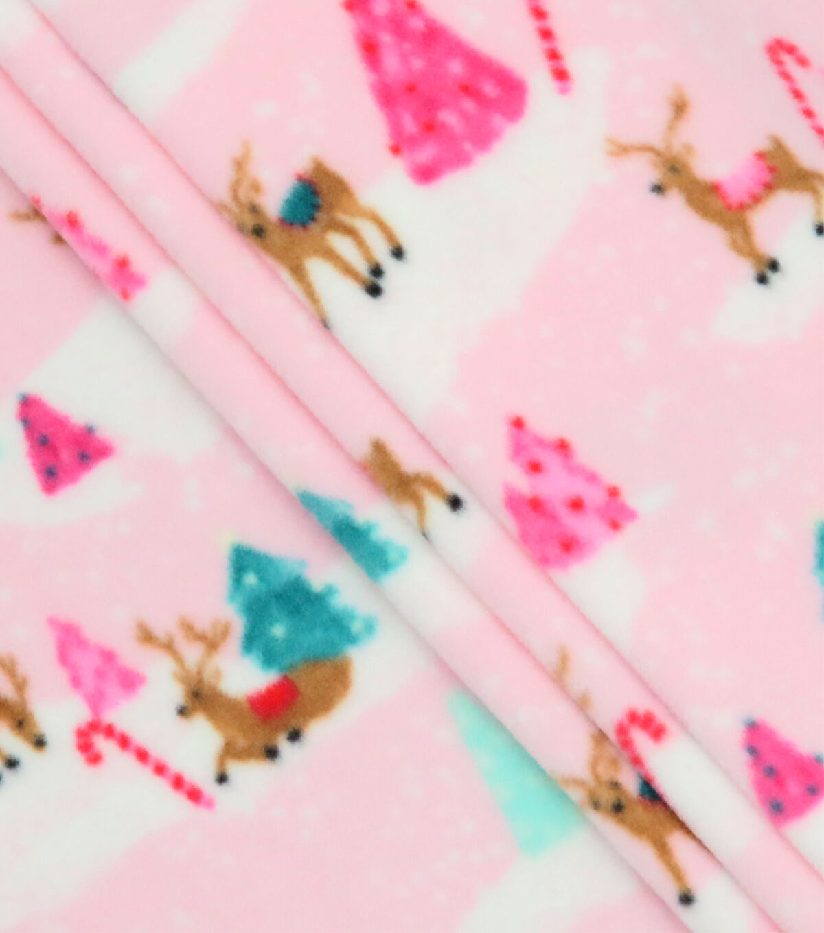 Pink Forest & Reindeer Anti Pill Fleece Fabric
