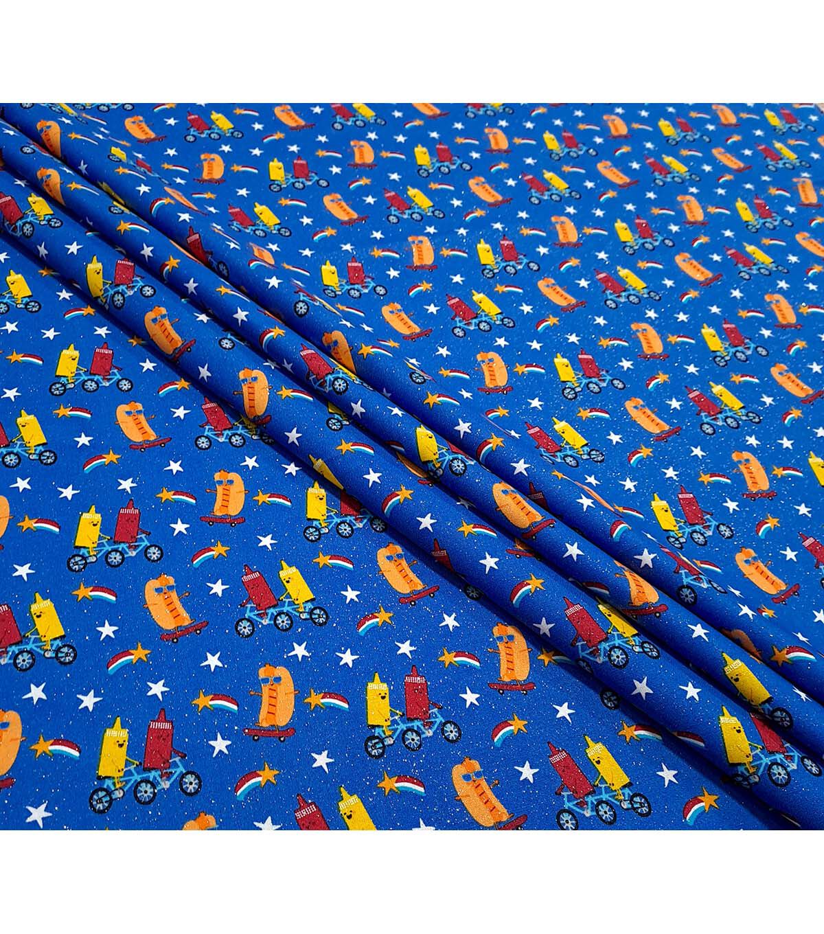 Hot Dogs With Ketchup & Mustard Patriotic Glitter Cotton Fabric by POP!