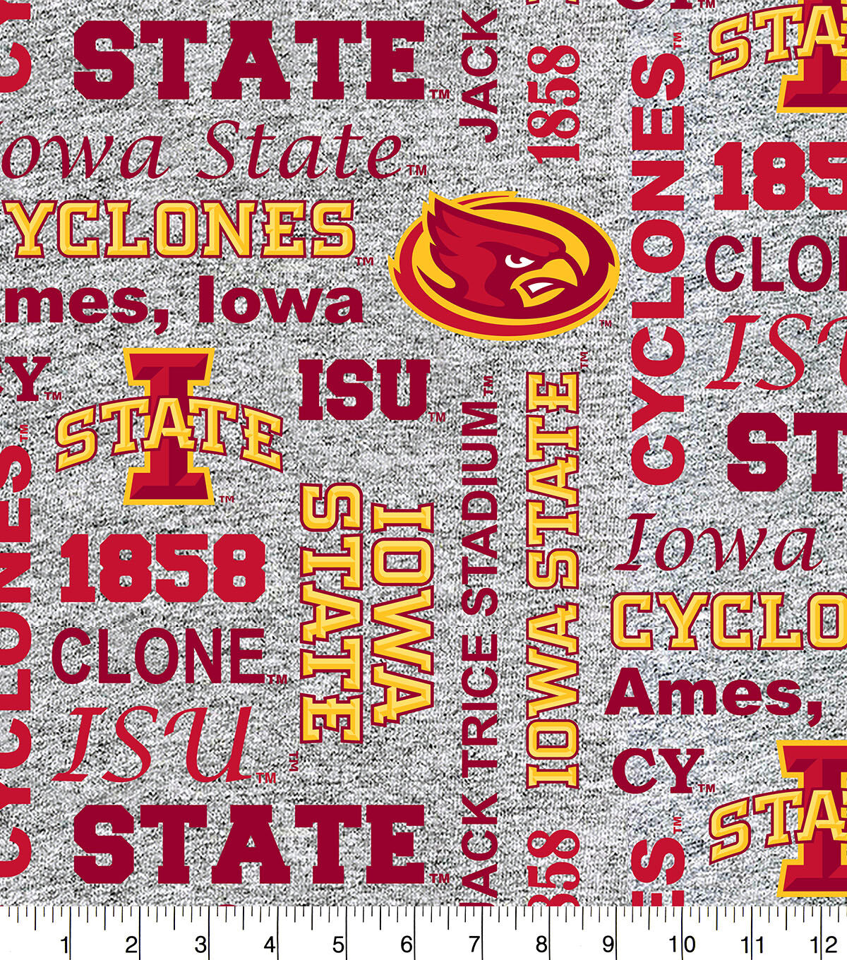 Iowa State University Cyclones Fleece Fabric Heather Verbiage