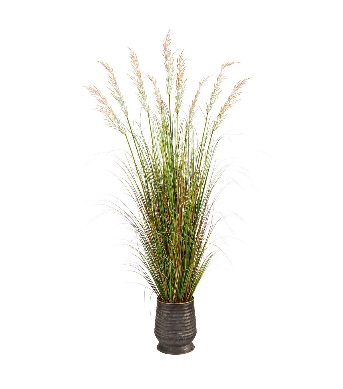 Nearly Natural 6' Grass Artificial Plant in Ribbed Metal Planter