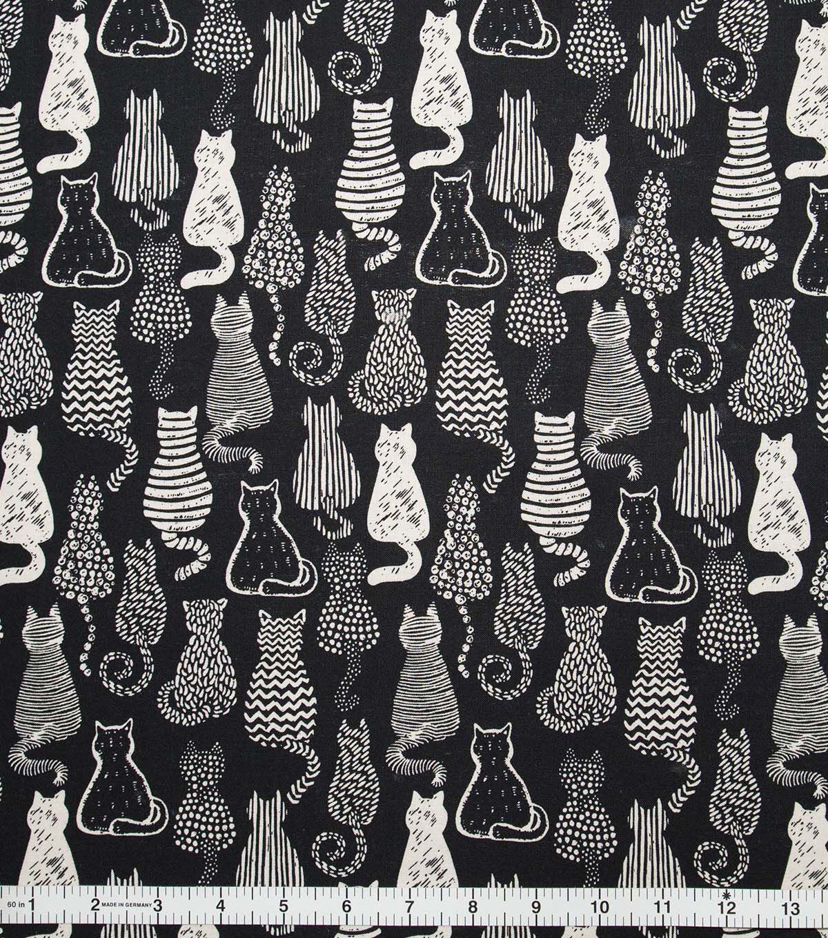Cat Shape Filled On Black Novelty Prints Cotton Fabric