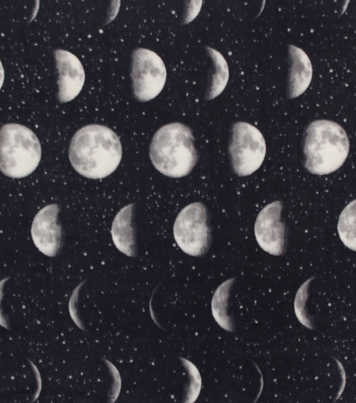 Moon Phases on Black Anti Pill Fleece Fabric