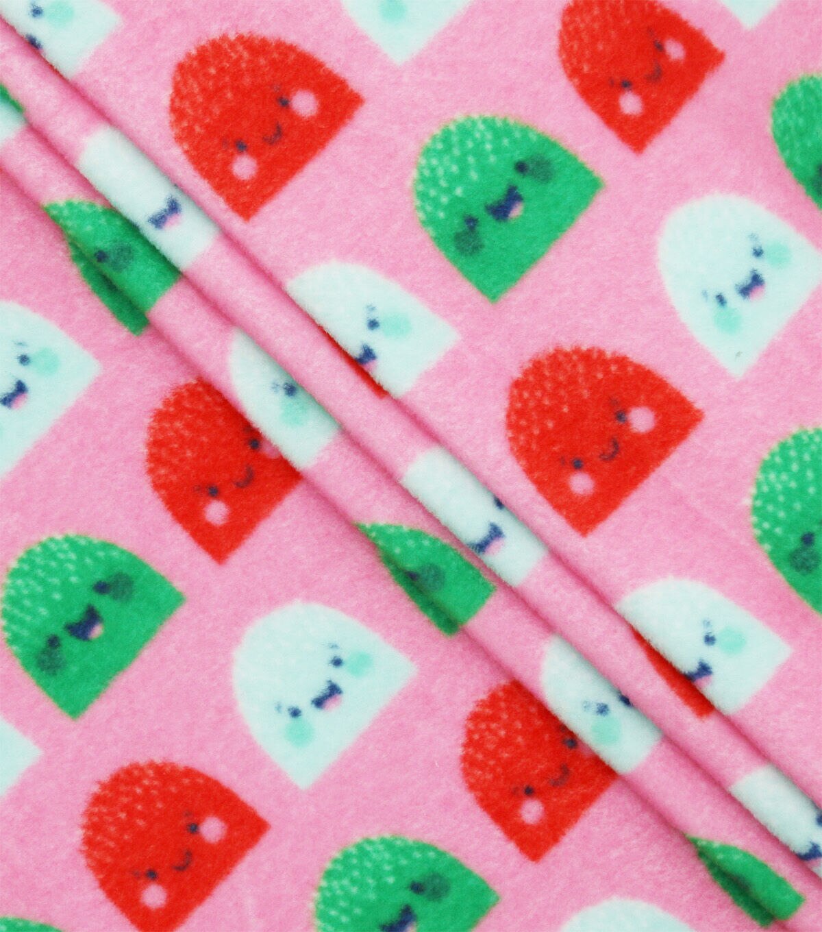 Smiley Gumdrops on Pink Anti Pill Fleece Fabric