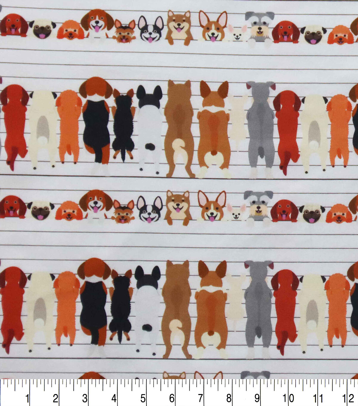 Doggies On Fence Novelty Cotton Fabric
