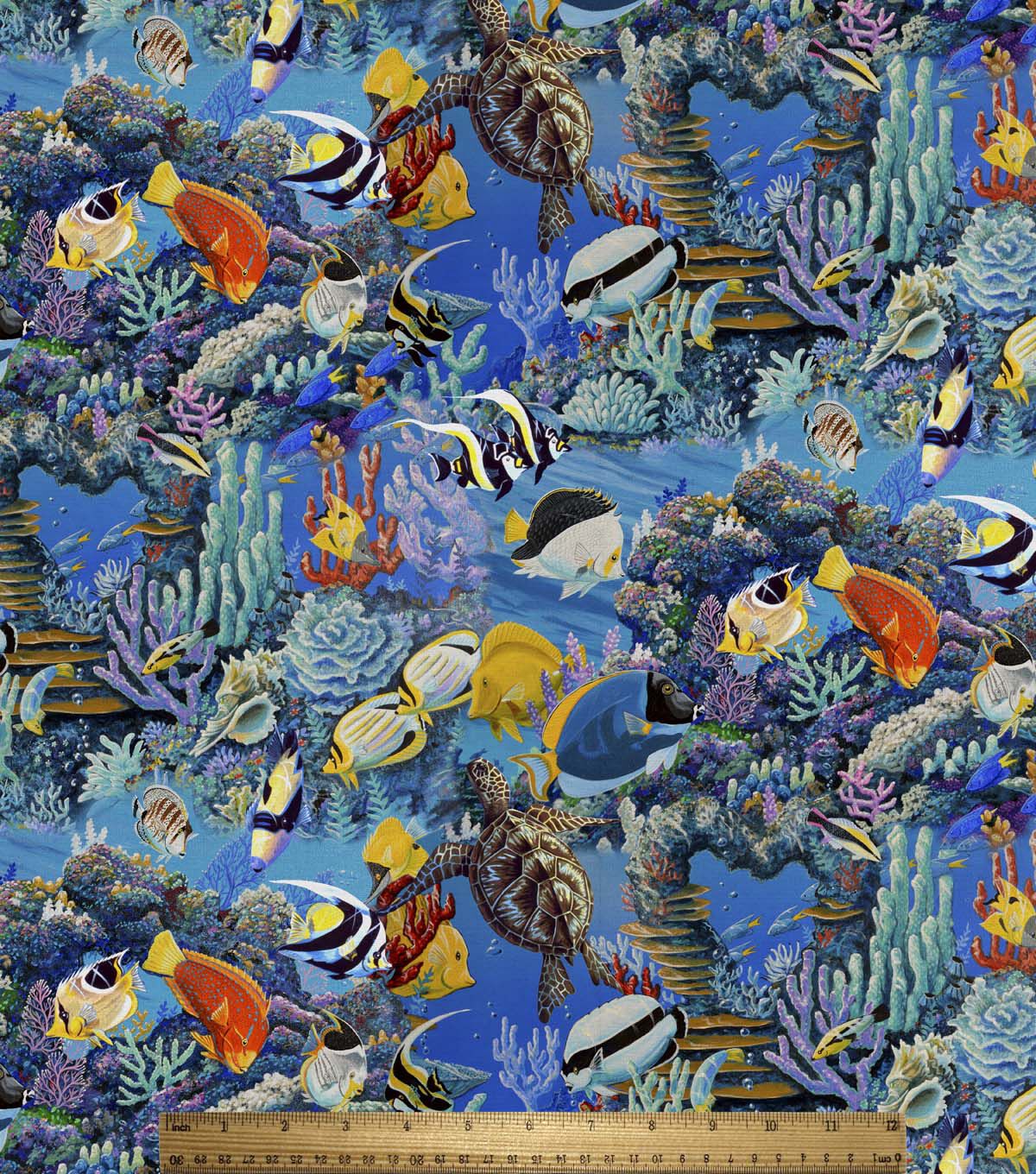David Textiles Blue Tropical Waters Novelty Cotton Fabric