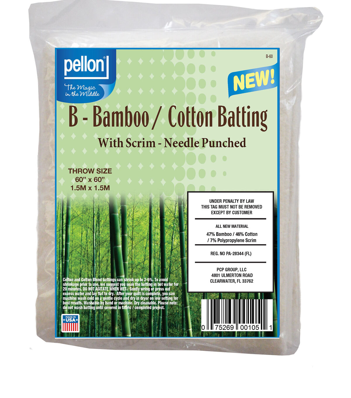 Pellon Bamboo/Cotton Batting With Scrim 60