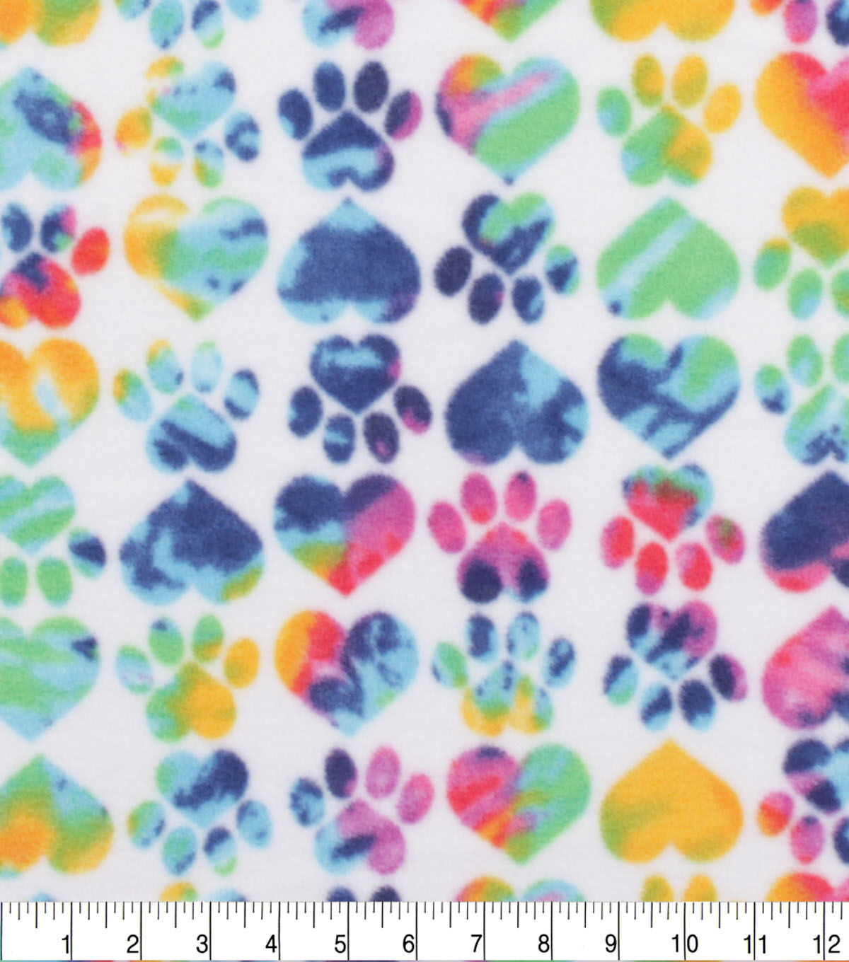 Tie Dye Paws & Hearts Anti Pill Fleece Fabric