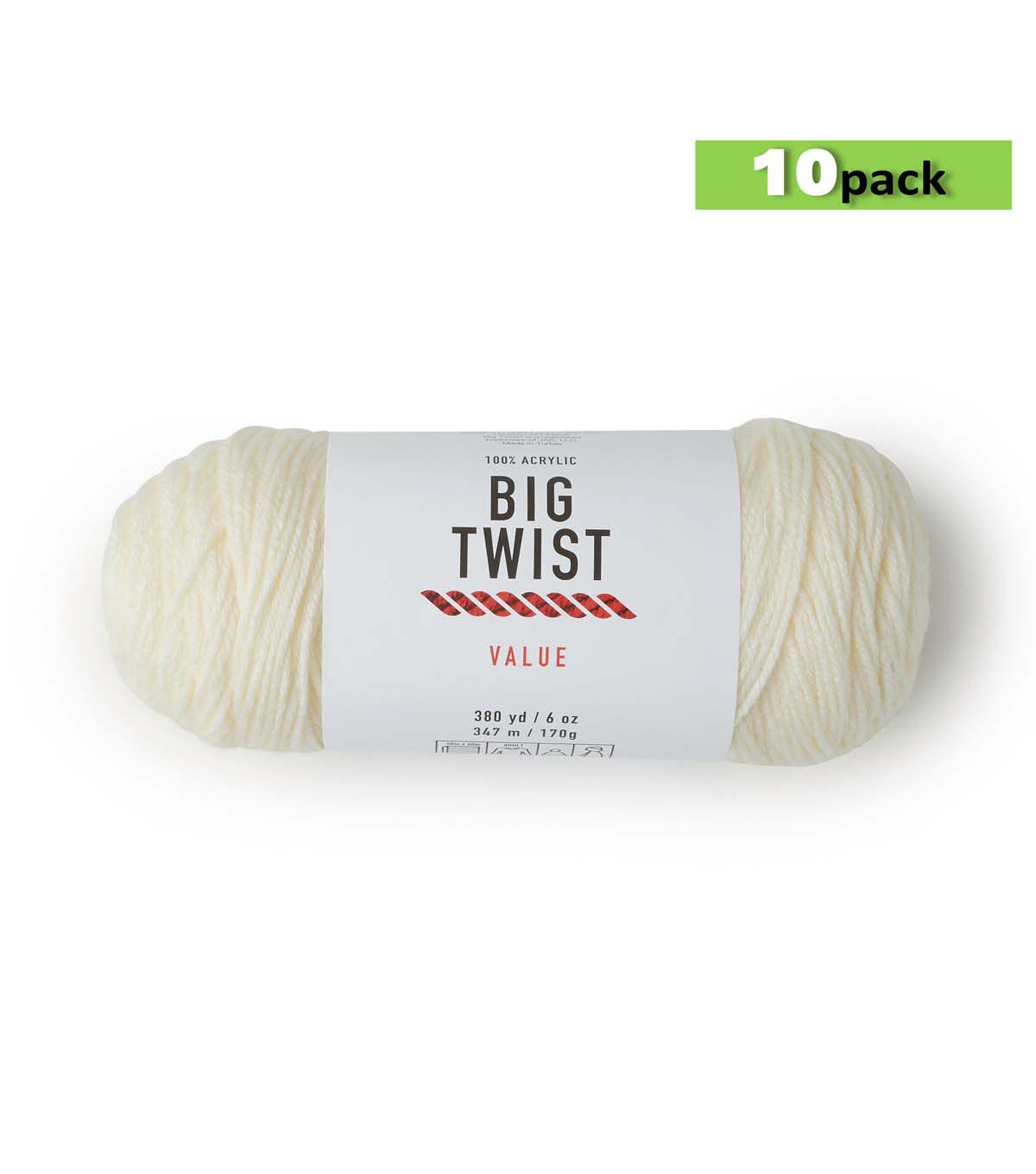 10pk Solid Ivory Medium Weight Acrylic 380yd Value Yarn by Big Twist